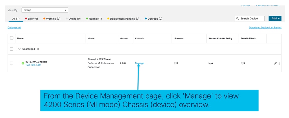 Click Manage to Navigate to Chassis Overview