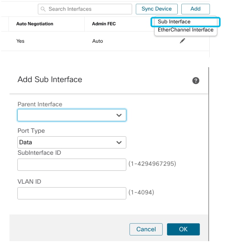 Manage Sub Interface