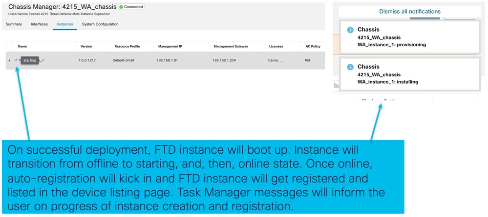 Instance Registered to Management Center