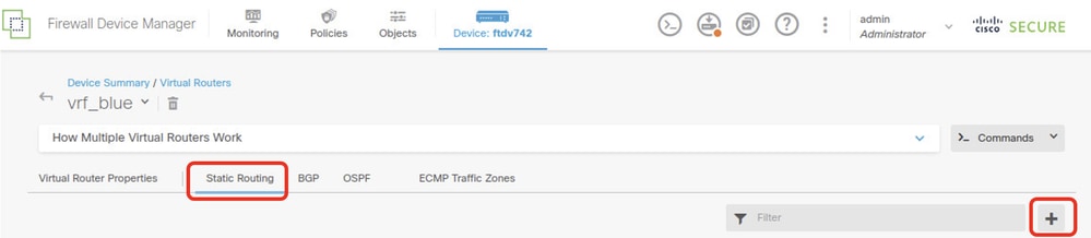 FTD Create Static Route VRF Blue