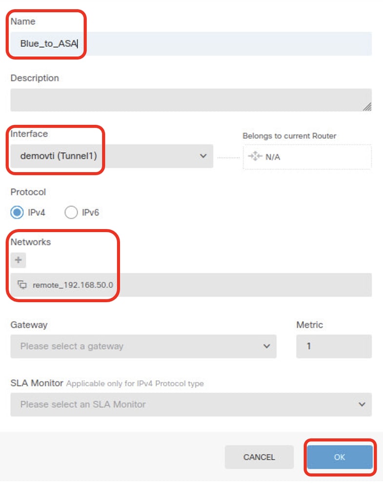 FTD Create Static Route VRF Blue Details