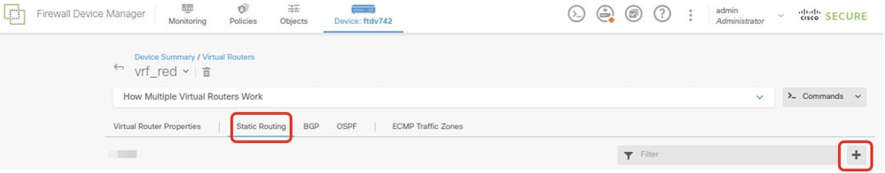 FTD Create Static Route VRF Red