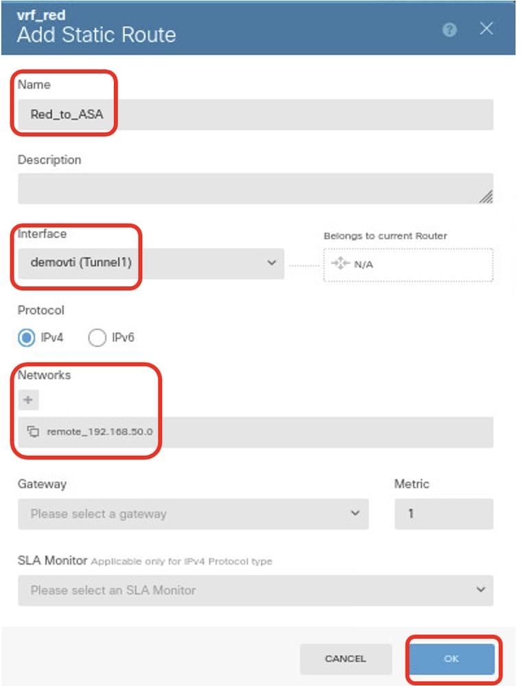 FTD Create Static Route VRF Red Details