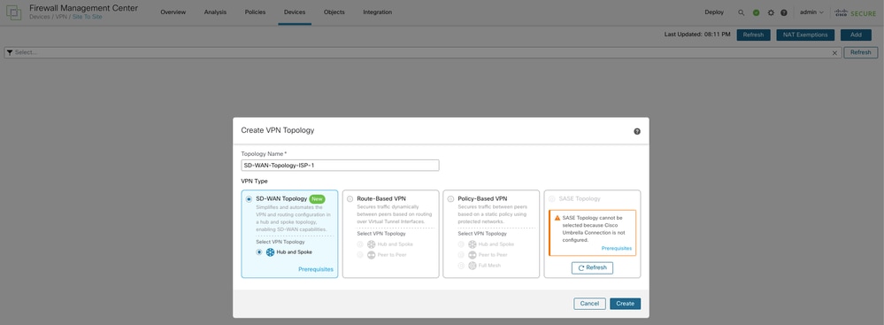 SDWAN Topology with WAN 1 as the VPN Interface