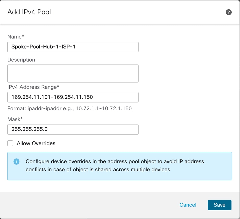Create Spoke IP Address Pool