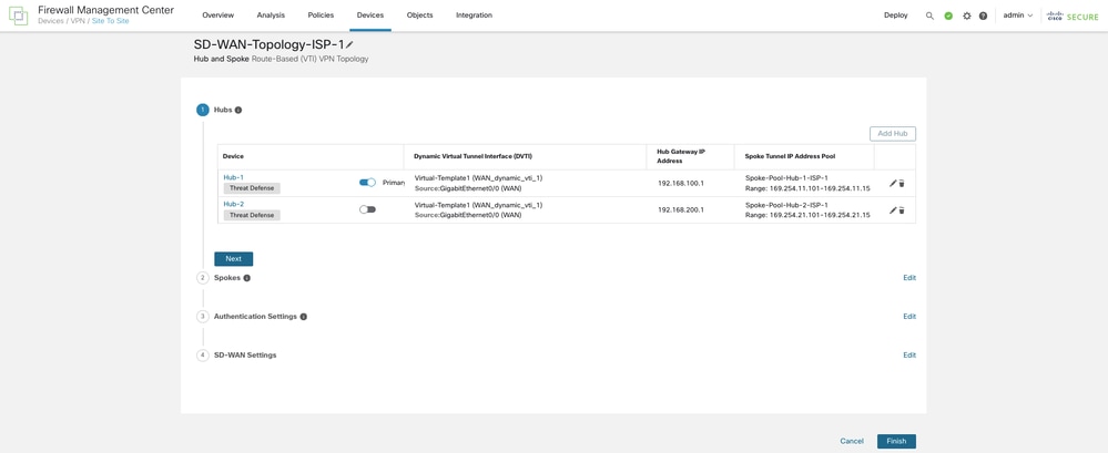 Configure the DVTI on the Secondary Hub