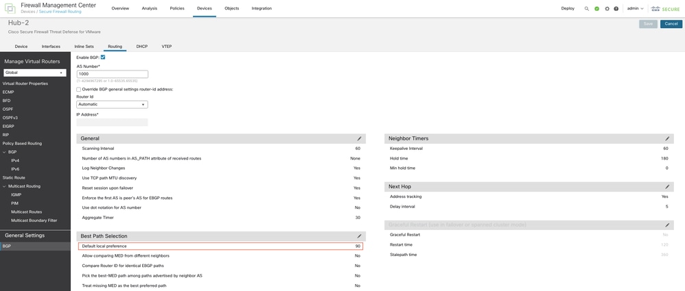 Modify the BGP Local Preference on the Hub