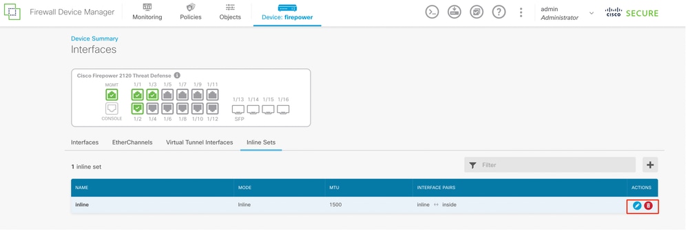 Actions of Inline Set