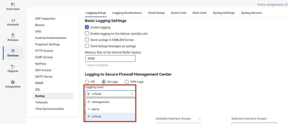 Available Logging Levels in All Logs