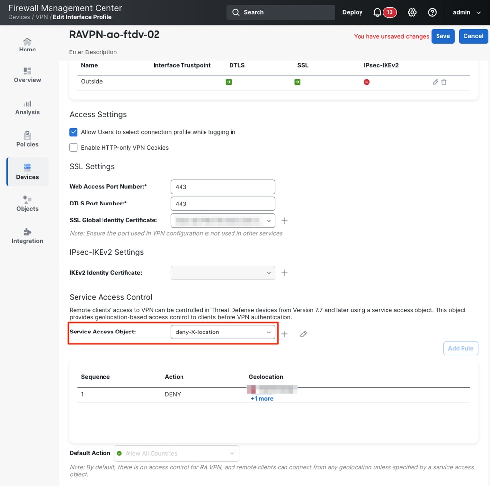 Add Service Access Object to RAVPN Policy