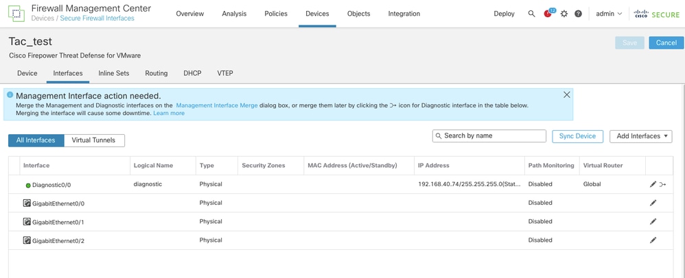 Action needed to merge Diagnostic and Management Interface after device upgrade to software version 7.4.2