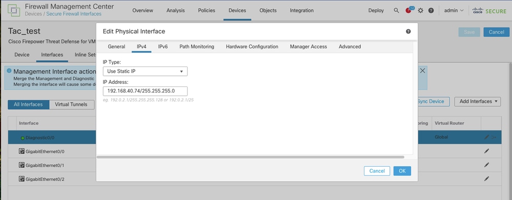 Remove Diagnostic interface IP address