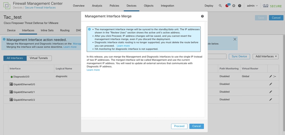 Management Interface Merge information before proceed