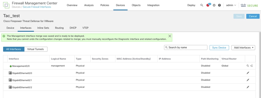 Management interface merge is saved and ready to be deployed