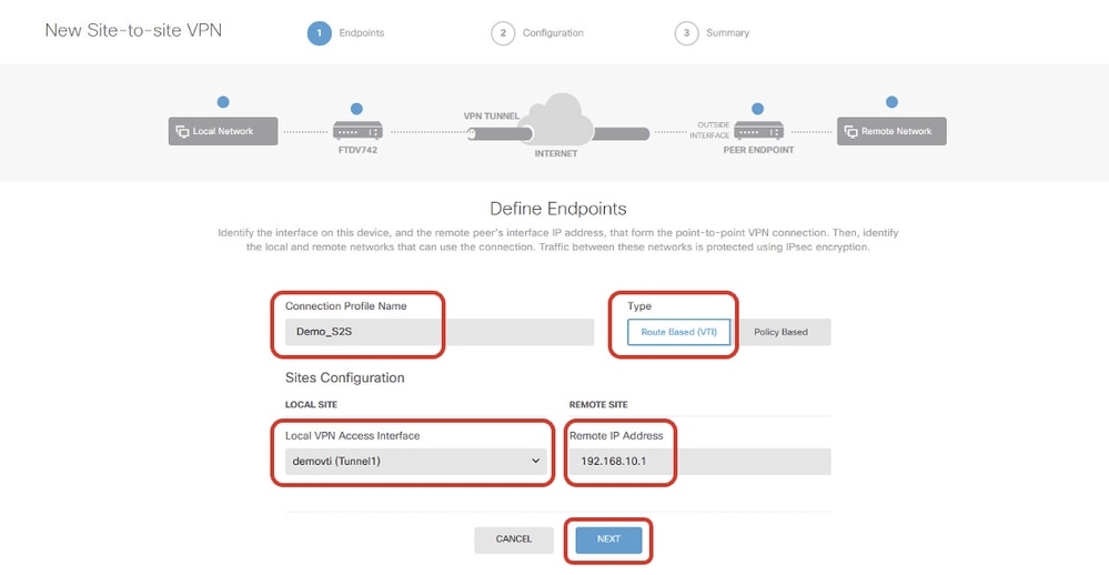 Site1 FTD ISP1 Site-to-Site VPN Define Endpoints