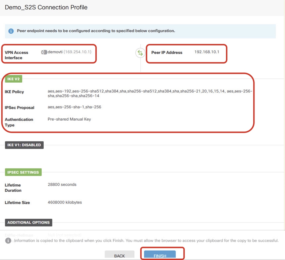 Site1 FTD ISP1 Review VPN Configuration Summary
