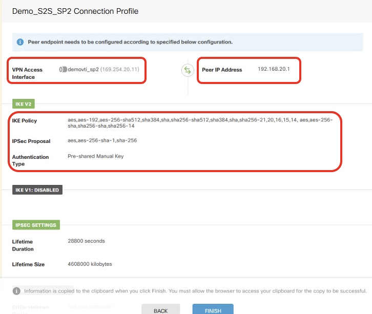 Site1 FTD ISP2 Review VPN Configuration Summary