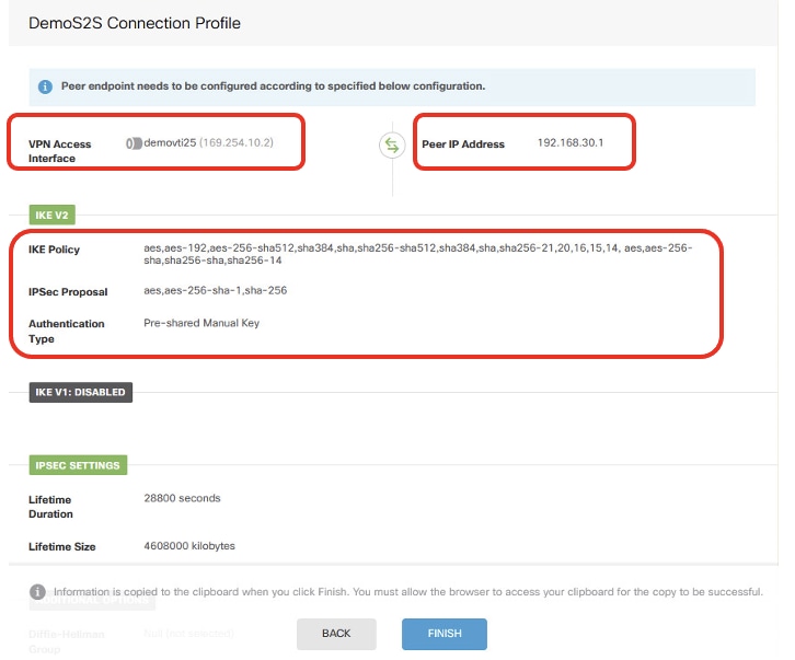 Site2 FTD ISP1 Review VPN Configuration Summary