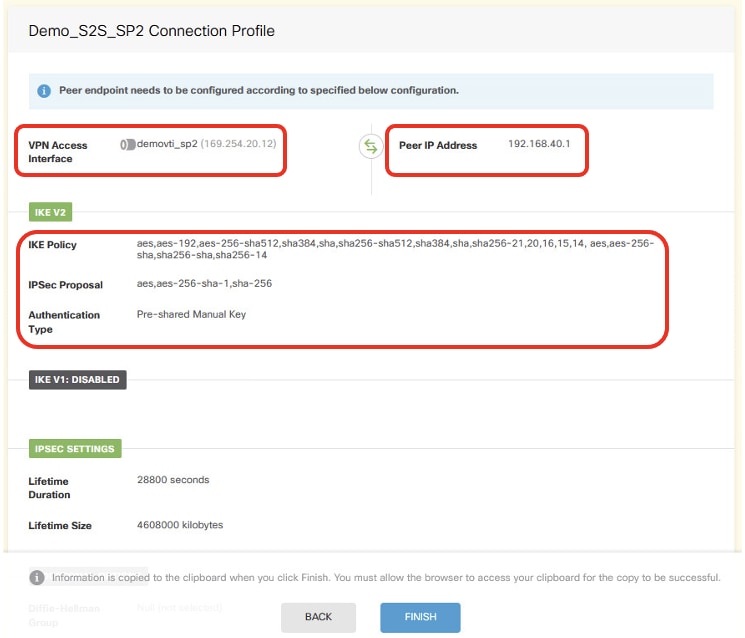 Site2 FTD ISP2 Review VPN Configuration Summary
