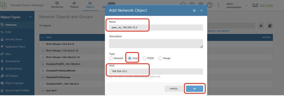 Site1 FTD Create Net Object Static Route 2