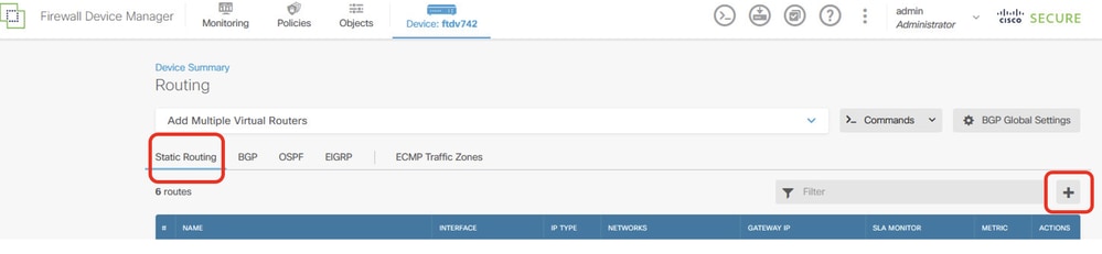Site1 FTD Add Static Route