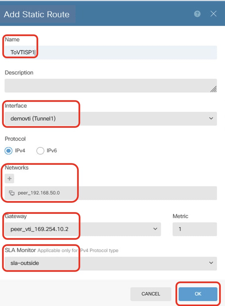 Site1 FTD Create Static Route 4