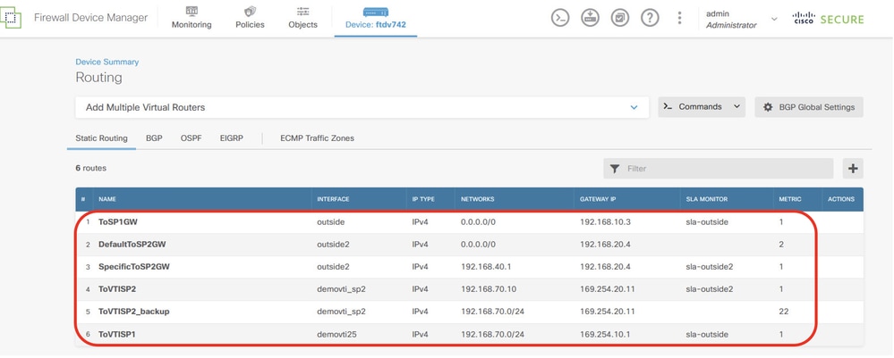 Site2 FTD Create Static Route