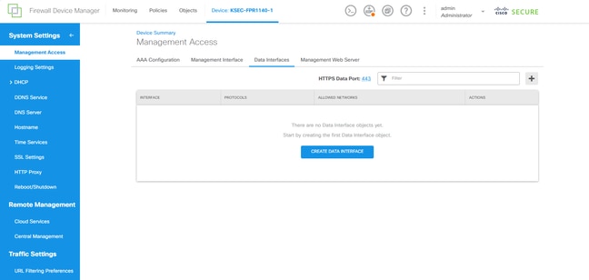 FDM showing Data Access menu for management access