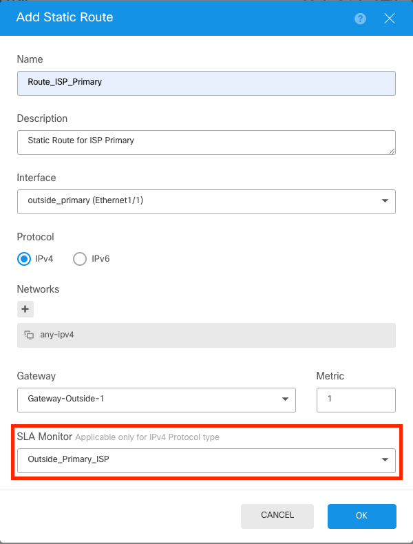 Static Route For Primary ISP