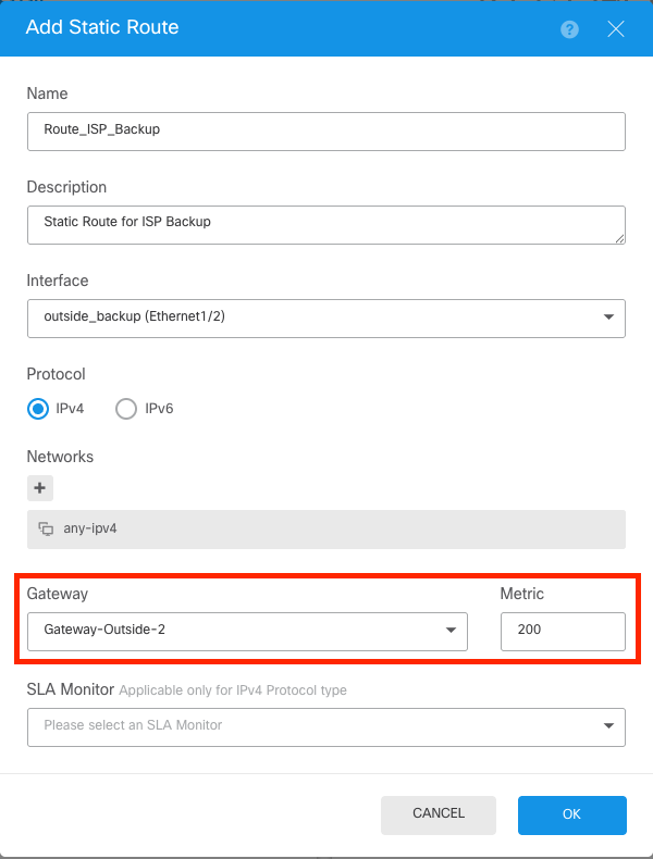 Static Route For Secondary ISP