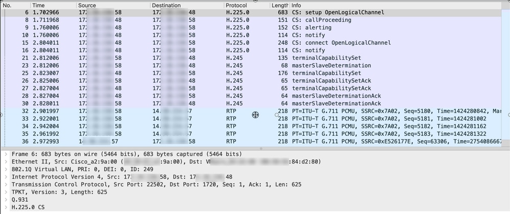 Packet Capture Requests and Responses from Two H.323 Devices
