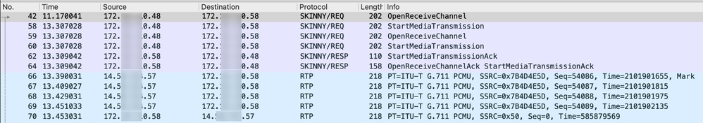 Flow of both SCCP Signaling and RTP Media (Voice)
