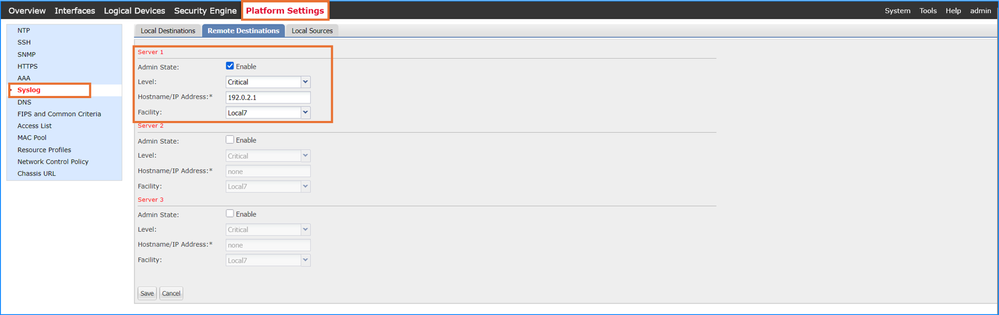 Syslog configuration on FCM