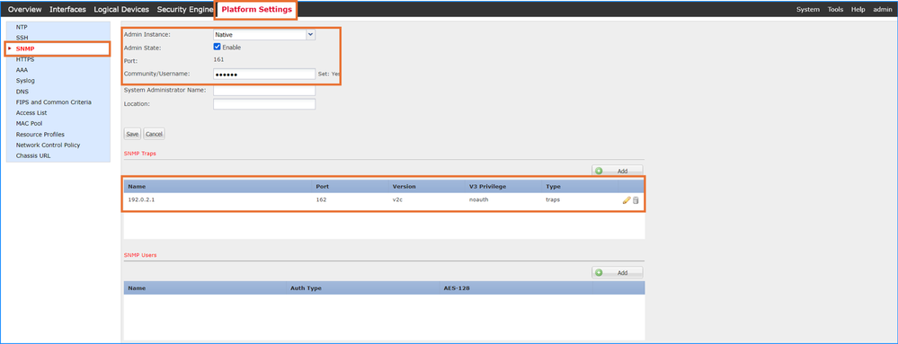 SNMP configuration on FCM