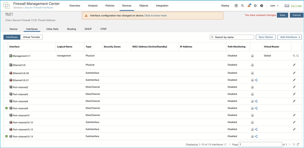 Interface configuration has changed.