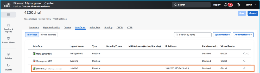 Manager access interface is outside1
