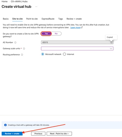 Site to Site VPN Gateway Configuration Page