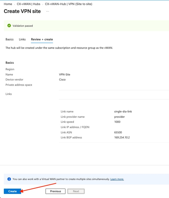Confirm Settings are Correct and Click Create
