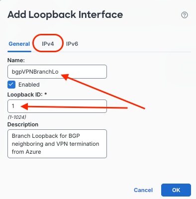 Give Loopback Interface and Name and Loopback ID