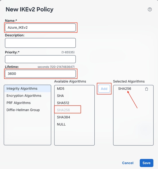 Enter a Name for the New IKEv2 Policy