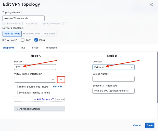 For Node A, Click Device Drop-down List and Choose the Name