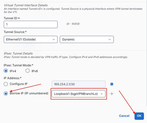 Ensure the Borrow IP Radio Button is Selected