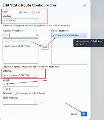 Add Routes for Both Instance IP Addresses