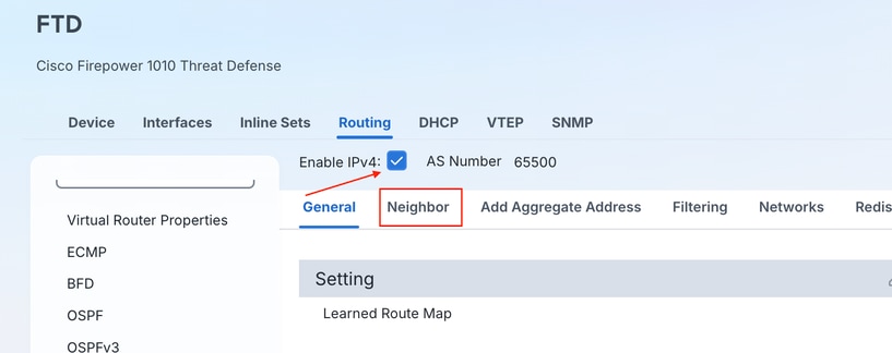 Enable IPv4 BGP Routing for Process AS 65500