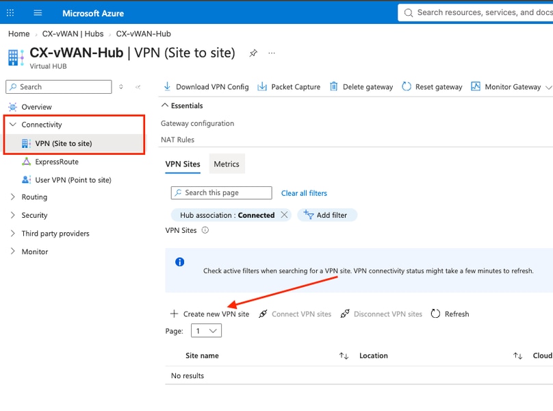 Create New Virtual WAN Site