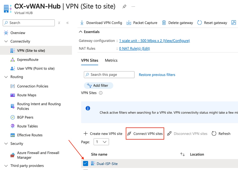 Connect VPN Site Action