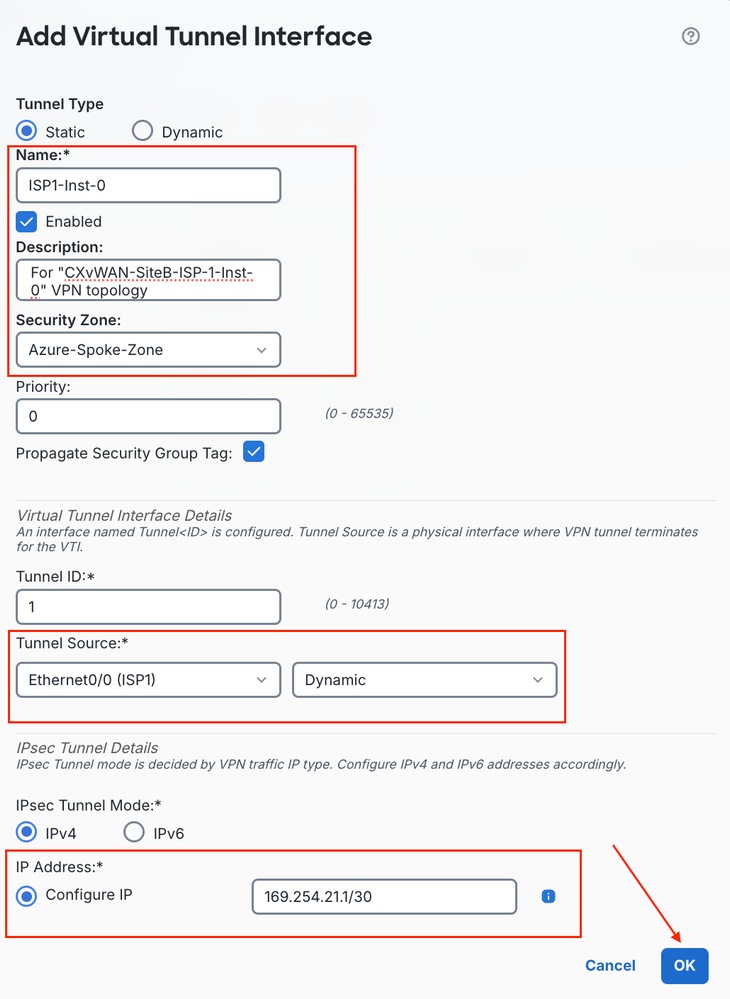 Create Virtual Tunnel Interface Settings