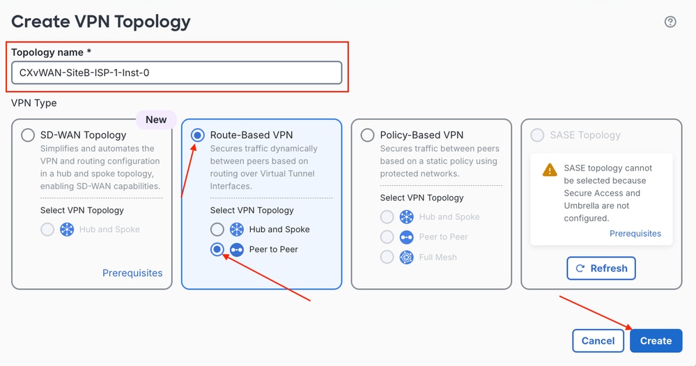 Configure Route Based VPN Topology Type
