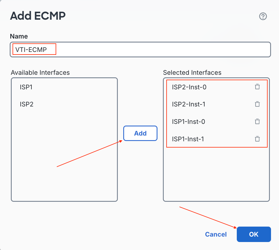 Select Interfaces For Equal Cost Multi Path Zone