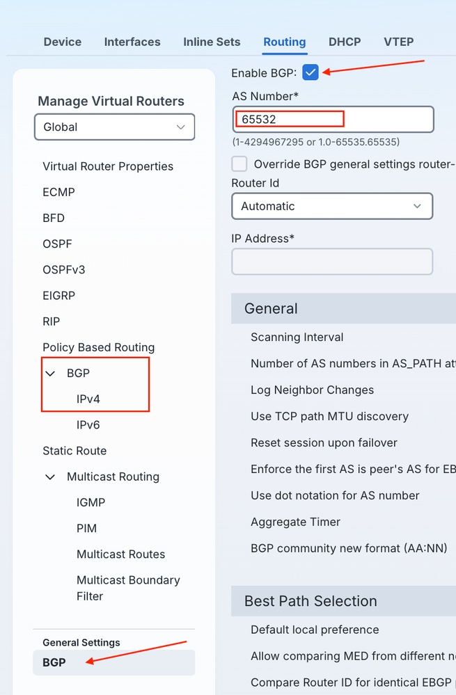 Enable Border Gateway Protocol Process Under General Settings